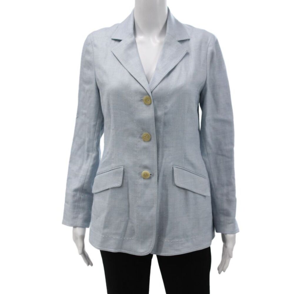 Rani Arabella Women Blue Wool Solid Classic Blazer Long Sleeve Buttoned Size S